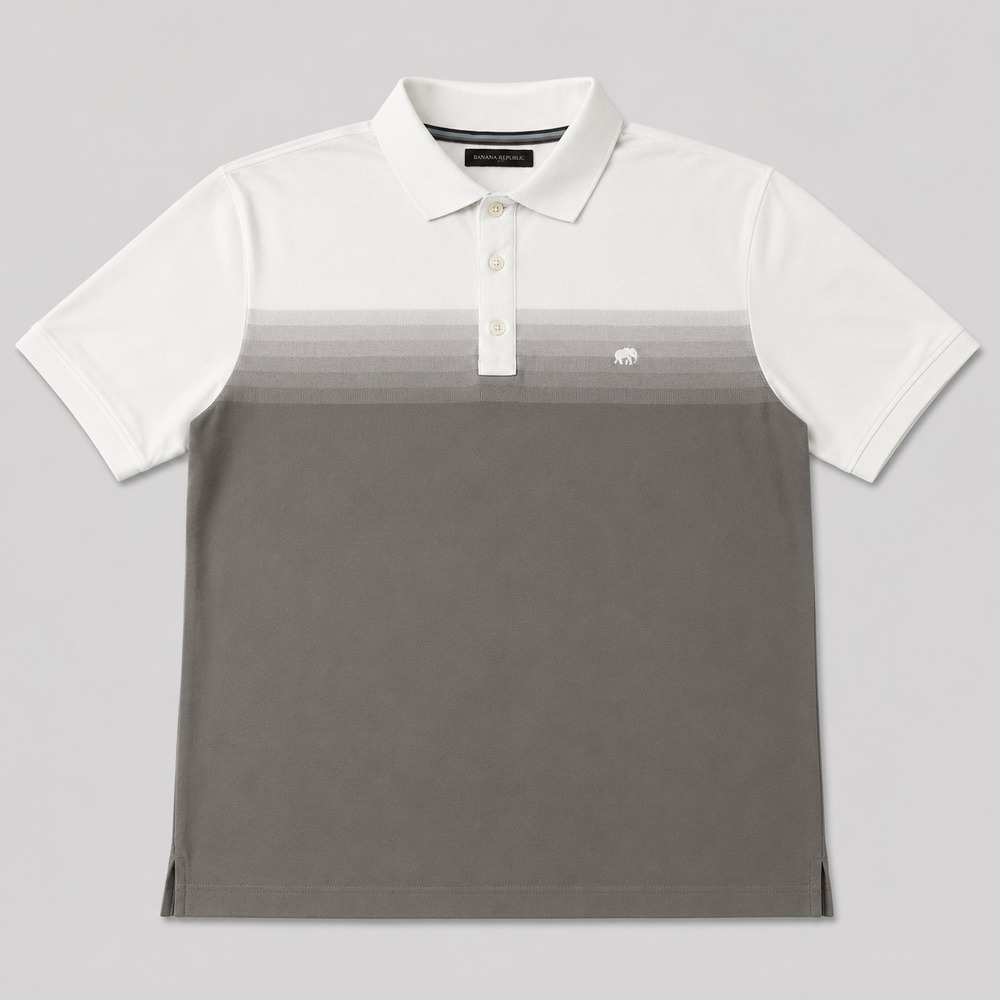 Banana Republic Polo Shirt Mens Large Gray White Striped Short Sleeve Cotton